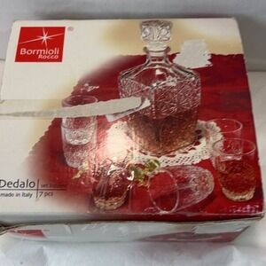 Bormioli Rocco Dedalo 7-Piece Italian Crystal Liquor Decanter Set